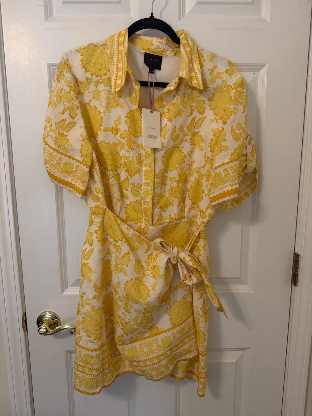 Alex Marie Yellow Floral Tie-Waist Mini Dress 10